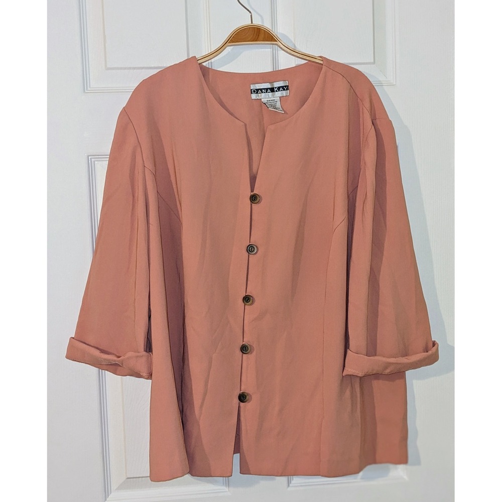 Dana Kay Peach Button-Down Blouse 3/4โ Sleeve Collared Jacket Plus Size 24W